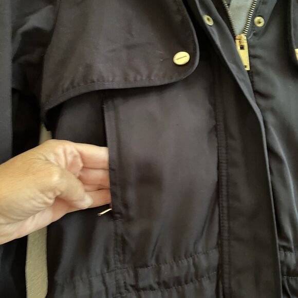 Zara Basic Black Zip Hooded Pockets Cinched Waist Windbreaker Jacket Size M - Picture 2 of 13